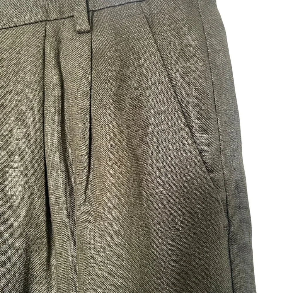 Banana Republic High Rise Palma Straight Leg Linen Pant Size 12 in Olive Green
